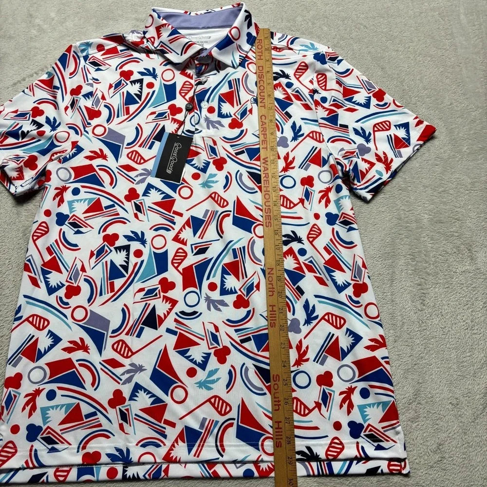 NEW Good Good Shirt Proud & True Polo Mens L Geometric White Print Golf Tropical
